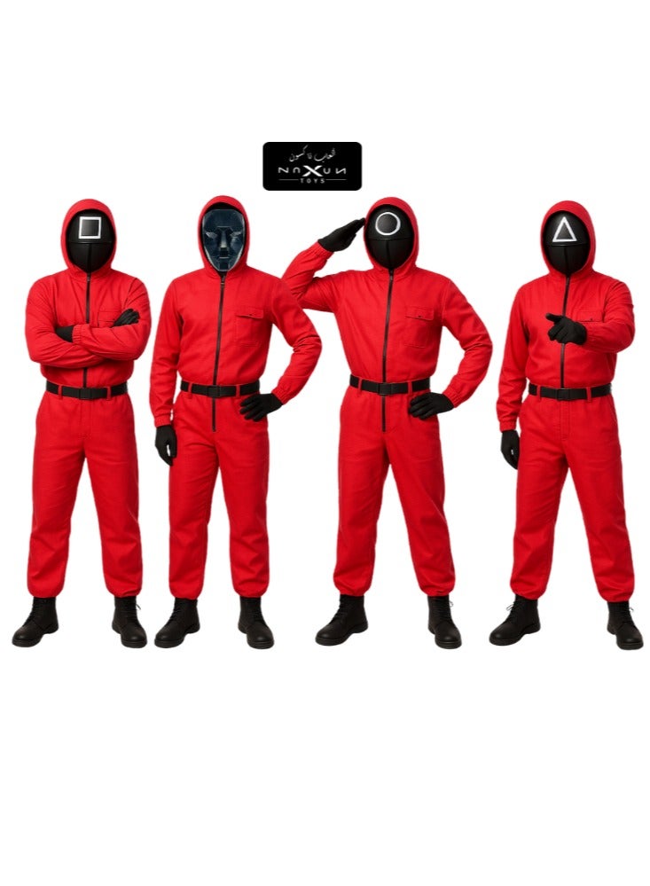 بريميم زي واقعي لألعاب الحبار مع دائرة ومثلث ومربع وأقنعة الرجل الأمامي بمقاس مجاني - Image 1