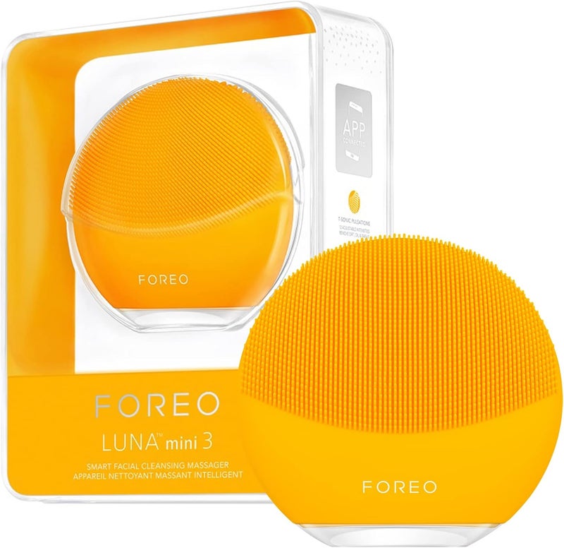 Foreo Luna Mini 3 Facial Cleansing Brush Travel Accessories Face Massager Electric UltraHygienic Silicone Simple Face Wash Electric Face Cleanser AppConnected Sunflower Yellow