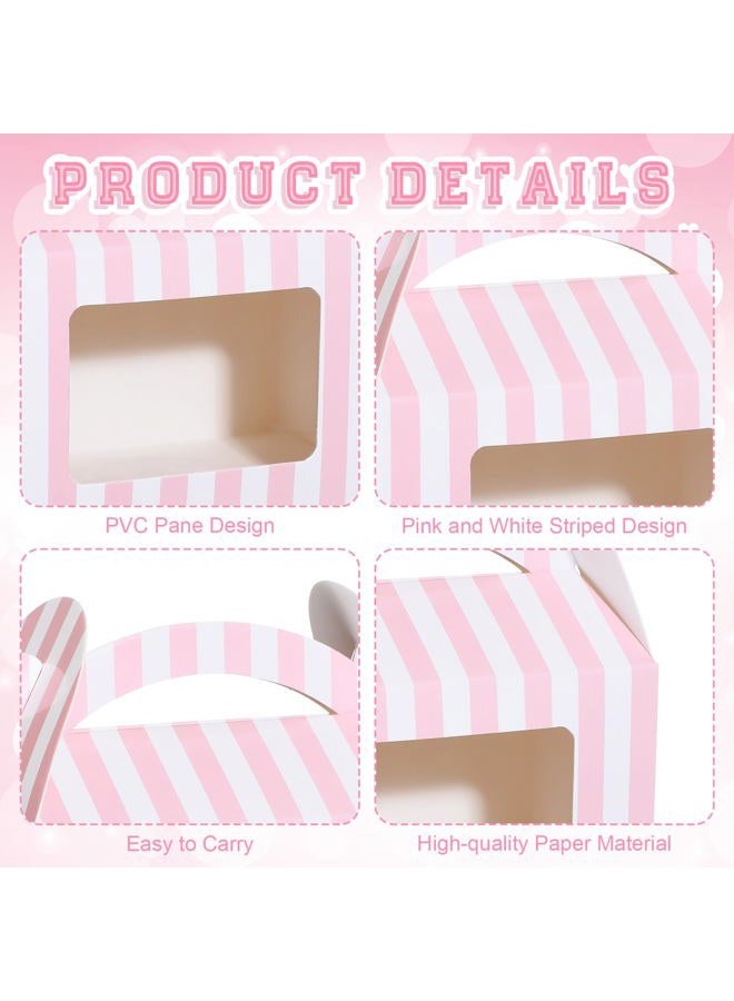 Mooliwe 50 Pcs 4 x 2.5 x 2.5 Inch Gable Boxes for Party Favors Bulk Pink and White Striped Paper Barn Boxes with Clear Window for Princess Baby Shower Birthday Wedding Party Favors - Image 3