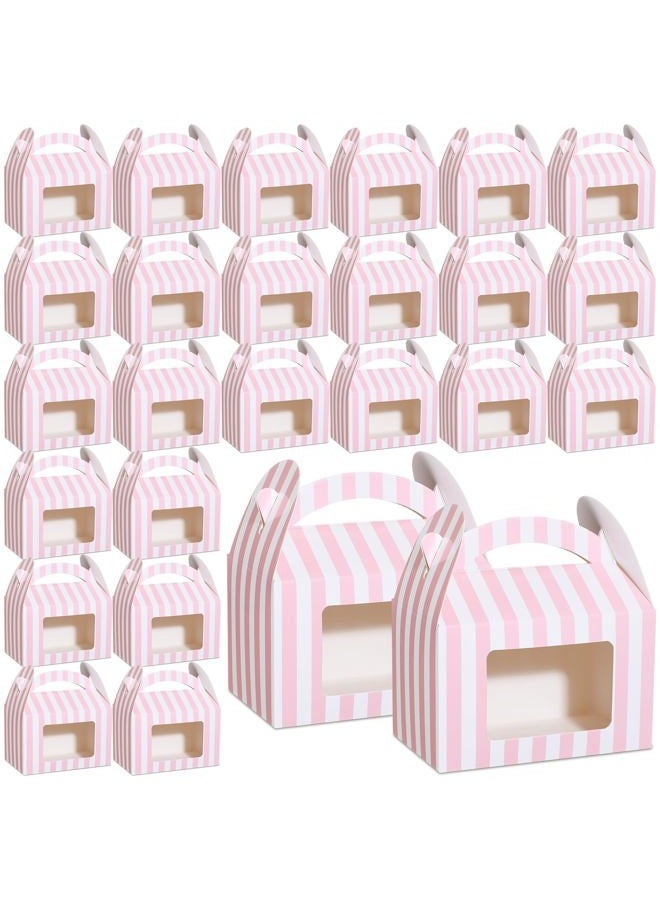 Mooliwe 50 Pcs 4 x 2.5 x 2.5 Inch Gable Boxes for Party Favors Bulk Pink and White Striped Paper Barn Boxes with Clear Window for Princess Baby Shower Birthday Wedding Party Favors - Image 1