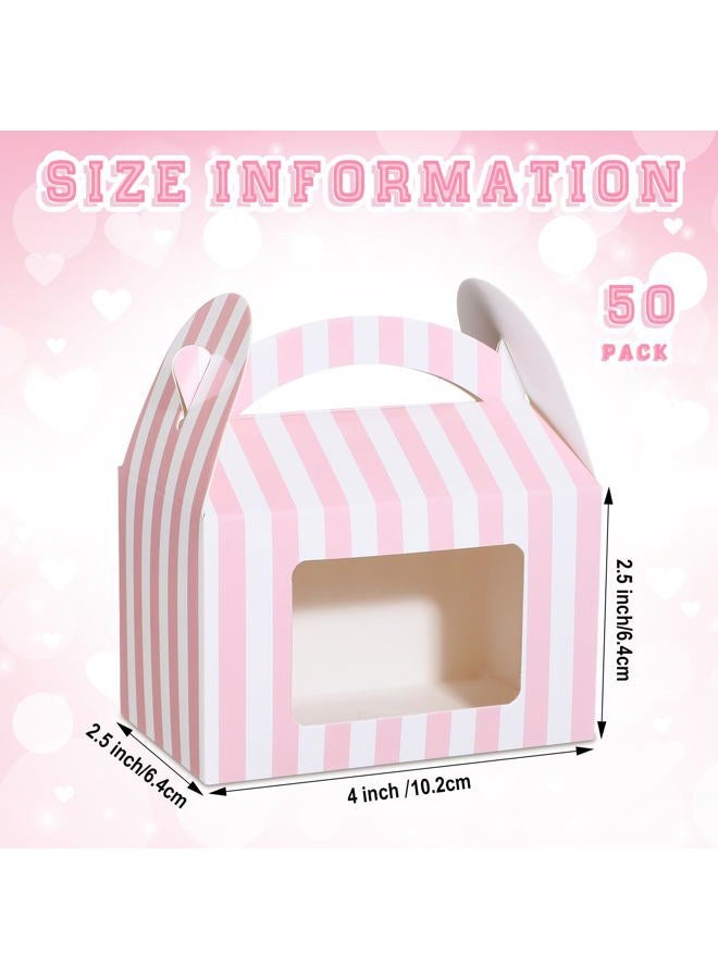 Mooliwe 50 Pcs 4 x 2.5 x 2.5 Inch Gable Boxes for Party Favors Bulk Pink and White Striped Paper Barn Boxes with Clear Window for Princess Baby Shower Birthday Wedding Party Favors - Image 2