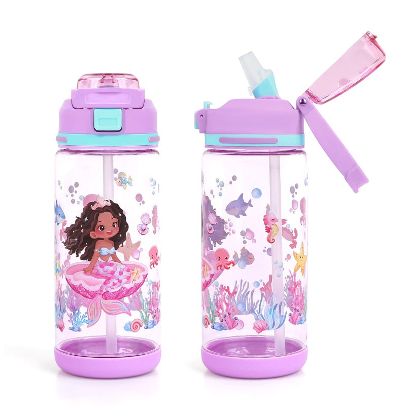 decalsweet Kids Water Bottle 20oz Durable Leak-Proof Plastic Water Cup for Kids Toddlers,With Straw Handle and Pop-Up Spout Cover,Safe for School Sports Daycare Travel & Camp - Image 1