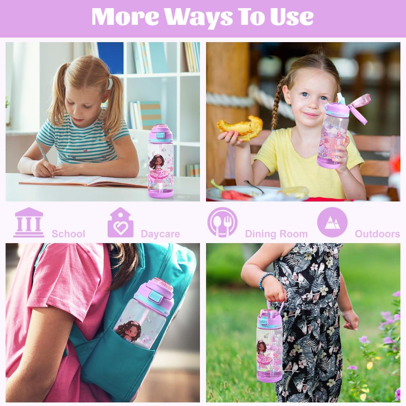decalsweet Kids Water Bottle 20oz Durable Leak-Proof Plastic Water Cup for Kids Toddlers,With Straw Handle and Pop-Up Spout Cover,Safe for School Sports Daycare Travel & Camp - Image 2