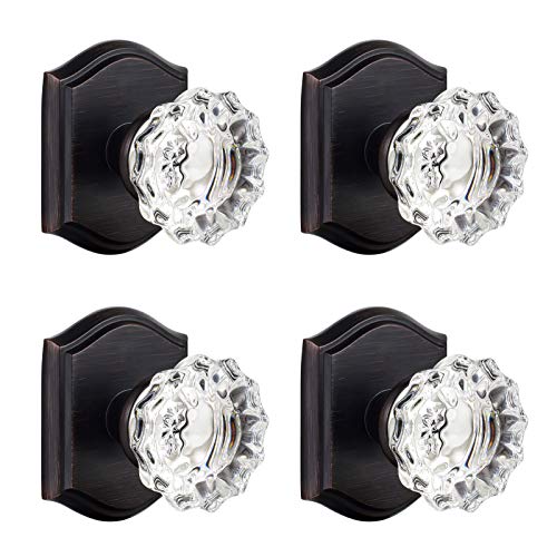 CLCTK 4 Pack Glass Dummy Door Knobs, Inactive Crystal Half-Dummy Door Knobs for Closet/Bifold, Oil Rubbed Bronze - Image 1