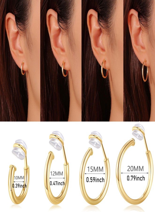 PLOMFOV Clip On Hoop Earrings for Women Non Pierced Earrings Clip On Hoops No Piercing Fake Hoop Earrings For Non-Pierced Ears 10-20MM Golden - Image 3