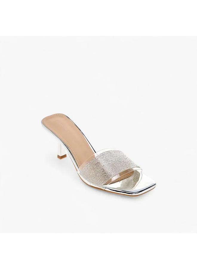 Women Embellished Slip-On Sandals with Flared Heels