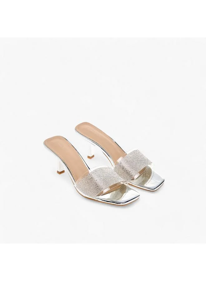 Flora Bella By Shoexpress Women Embellished Slip-On Sandals with Flared Heels