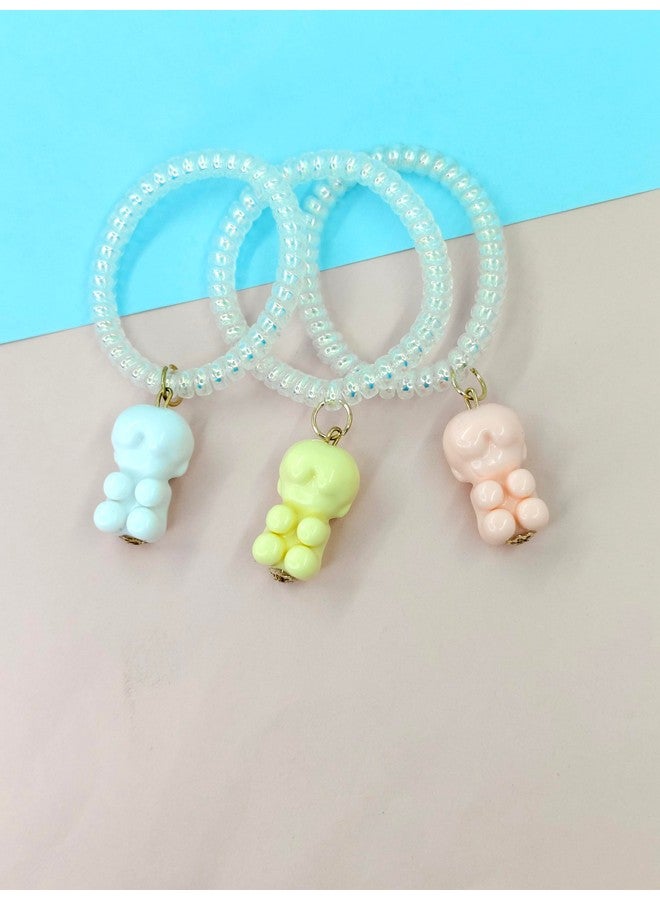 NAVMAV Navmav Lovely Elastic Rubber Band For Women And Girls Hair Accessories Phone Cord Spiral Hair Ties Ponytail Holders Cute Bracelet Hair Rope Key Chain Hair Ring Birthday Gift Pack Of 3Pc - Image 2
