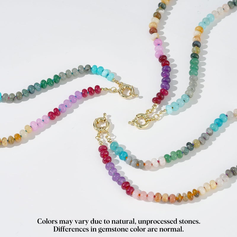 KissYan Beaded Gemstone Necklace for Women, Colorful Boho Bead Choker Natural Stone Surfer Beach Necklaces 14K Gold Plated Summer Handmade Jewelry(B08) - Image 4