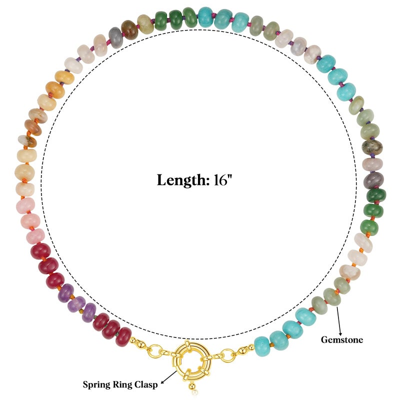 KissYan Beaded Gemstone Necklace for Women, Colorful Boho Bead Choker Natural Stone Surfer Beach Necklaces 14K Gold Plated Summer Handmade Jewelry(B08) - Image 5