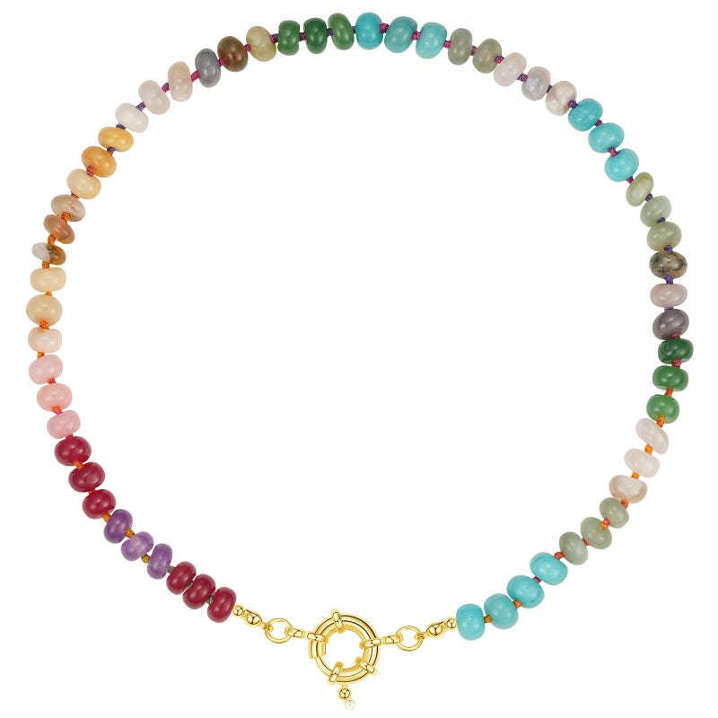 KissYan Beaded Gemstone Necklace for Women, Colorful Boho Bead Choker Natural Stone Surfer Beach Necklaces 14K Gold Plated Summer Handmade Jewelry(B08) - Image 1