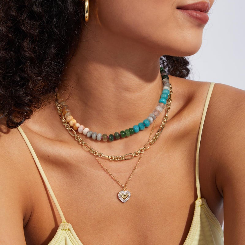 KissYan Beaded Gemstone Necklace for Women, Colorful Boho Bead Choker Natural Stone Surfer Beach Necklaces 14K Gold Plated Summer Handmade Jewelry(B08) - Image 2