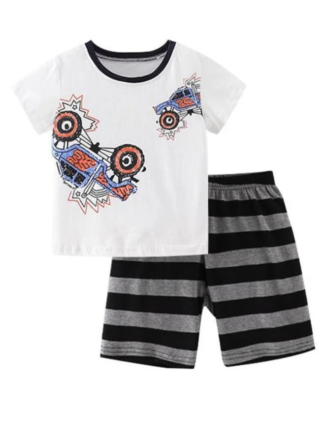 YUNIQEE White Crew Neck Short Sleeve Printed Tshirt & Shorts