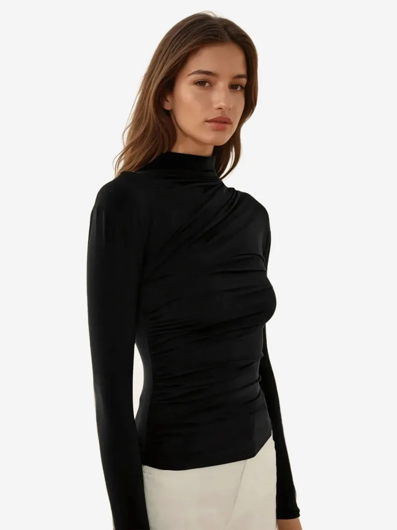 HICCUP High Collar Drape Detail Blouse