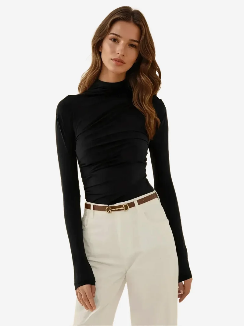 HICCUP High Collar Drape Detail Blouse