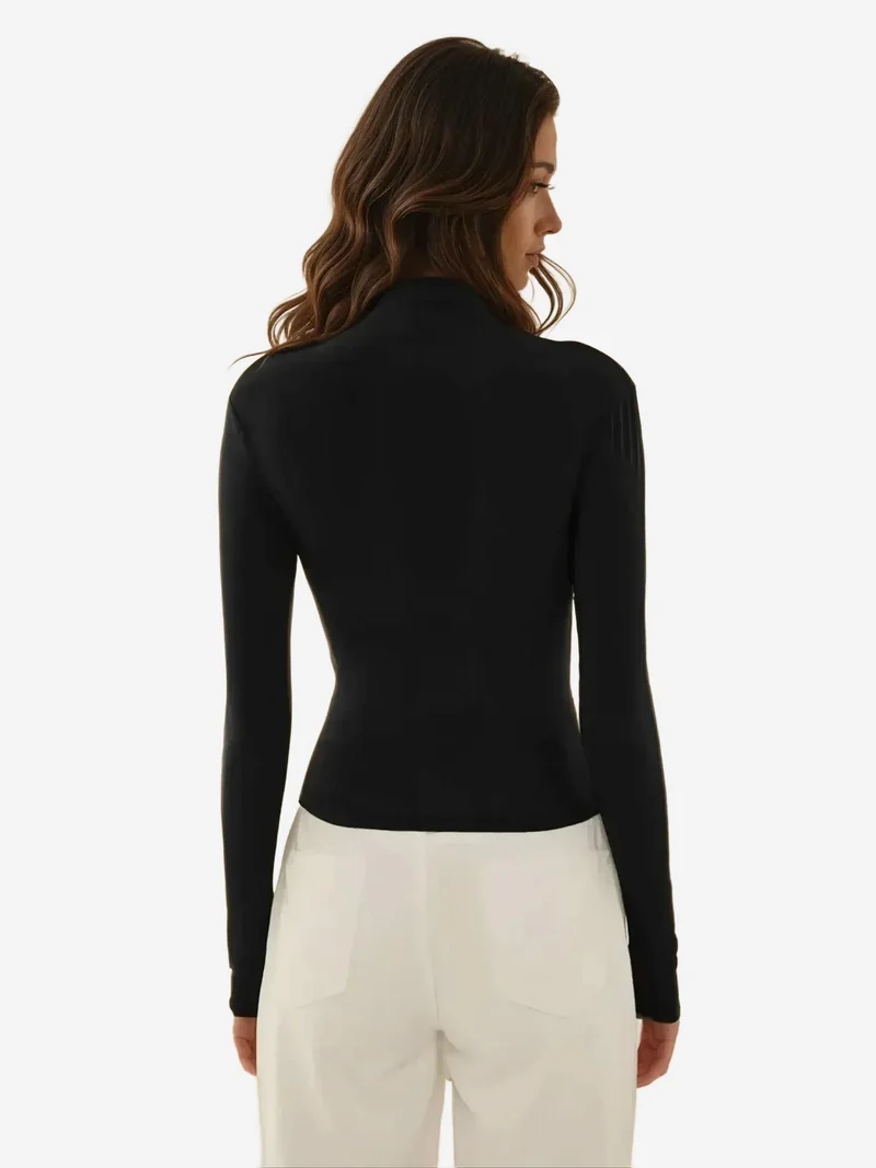 HICCUP Black High Collar Drape Detail Blouse for Women | Best Price UAE
