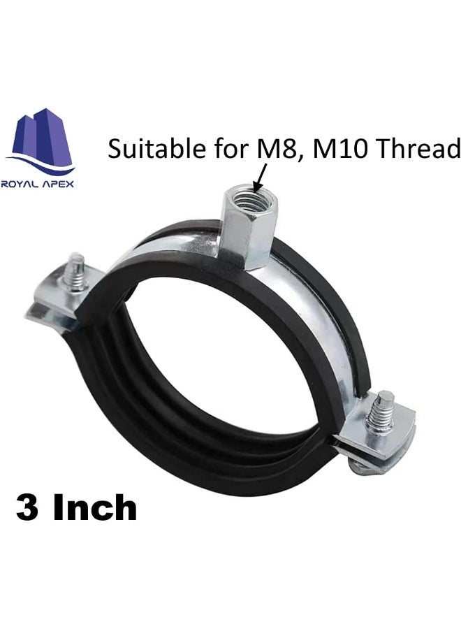 Royal Apex Heavy Duty Adjustable Two-Screw Pipe Galvanized Iron Gi Clamp With Rubber Lined Or Unlined For Wall Ceiling Mount Pipe Supports Split Ring Hanger 3 Inch Pack Of 10  - Image 2