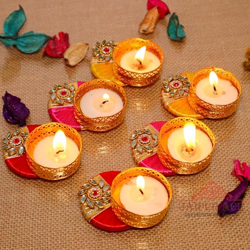 Jaipur Ace Decorative Diwali Tealight Diya | Traditional Handmade Kundan Work Set for Home Decoration | for Ganesh Chaturthi Laxmi Pooja (Set of 6) - Image 4