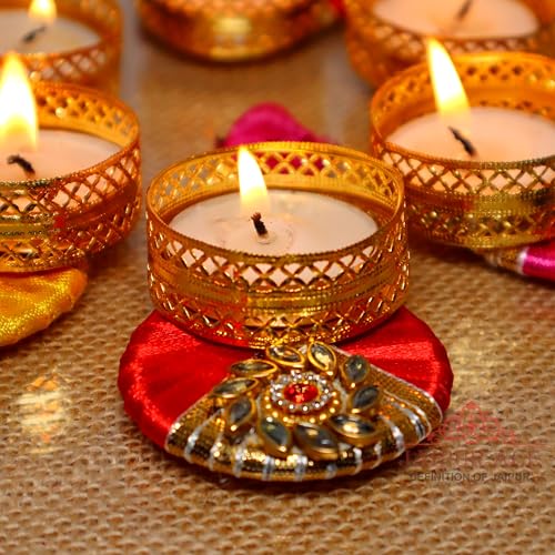 Jaipur Ace Decorative Diwali Tealight Diya | Traditional Handmade Kundan Work Set for Home Decoration | for Ganesh Chaturthi Laxmi Pooja (Set of 6) - Image 5