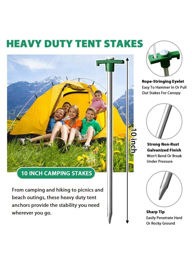 Eurmax Galvanized Non-Rust Camping Family Tent Pop Up Canopy Stakes 10pc-Pack, Bonus 4x10ft Ropes & 1 Green Stopper - Image 4