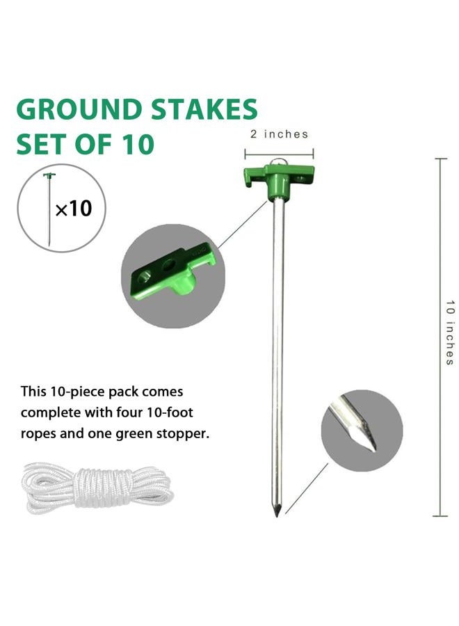 Eurmax Galvanized Non-Rust Camping Family Tent Pop Up Canopy Stakes 10pc-Pack, Bonus 4x10ft Ropes & 1 Green Stopper - Image 3