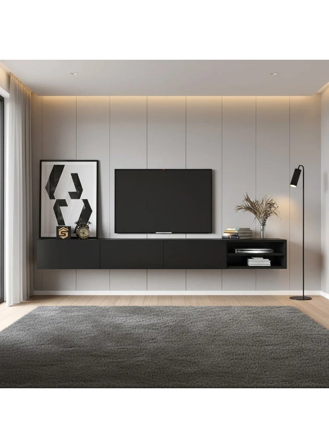 Stylish Home Black wall TV table 200 cm - TV53 30x200x23.4 cm - Image 1