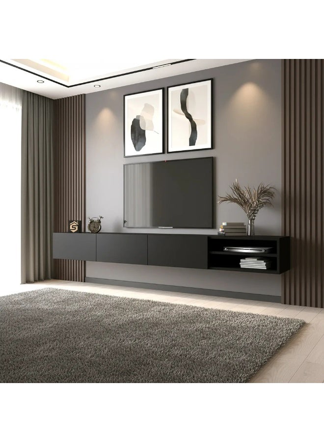 Stylish Home Black wall TV table 200 cm - TV53 30x200x23.4 cm - Image 2