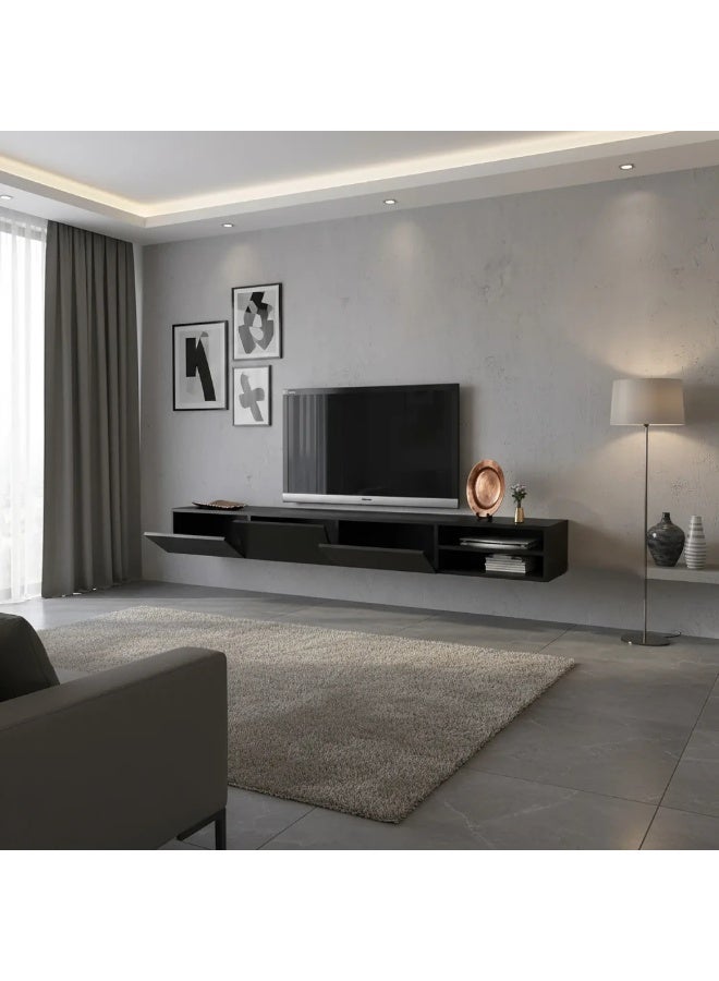 Stylish Home Black wall TV table 200 cm - TV53 30x200x23.4 cm - Image 4