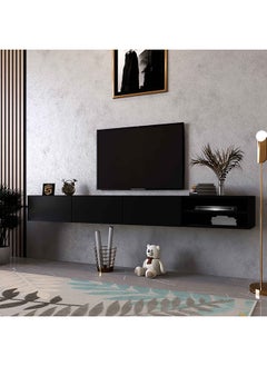 Black wall TV table 200 cm - TV53 30x200x23.4 cm