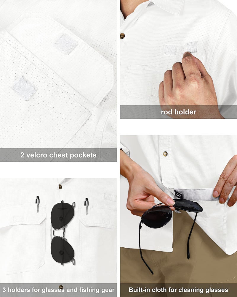 33,000ft Men's UPF 50+ UV Short Sleeve Hiking Fishing Shirt Quick Dry Cooling PFG Sun Protection Shirt for Travel Safari White - Image 3