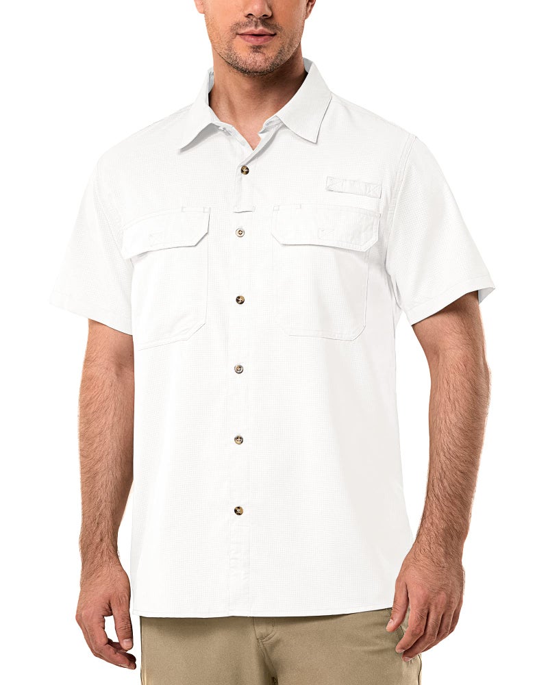 33,000ft Men's UPF 50+ UV Short Sleeve Hiking Fishing Shirt Quick Dry Cooling PFG Sun Protection Shirt for Travel Safari White - Image 1