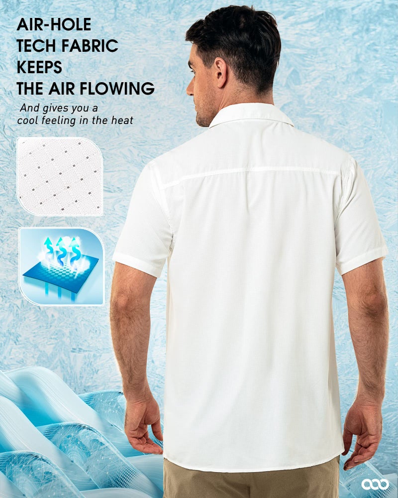 33,000ft Men's UPF 50+ UV Short Sleeve Hiking Fishing Shirt Quick Dry Cooling PFG Sun Protection Shirt for Travel Safari White - Image 2