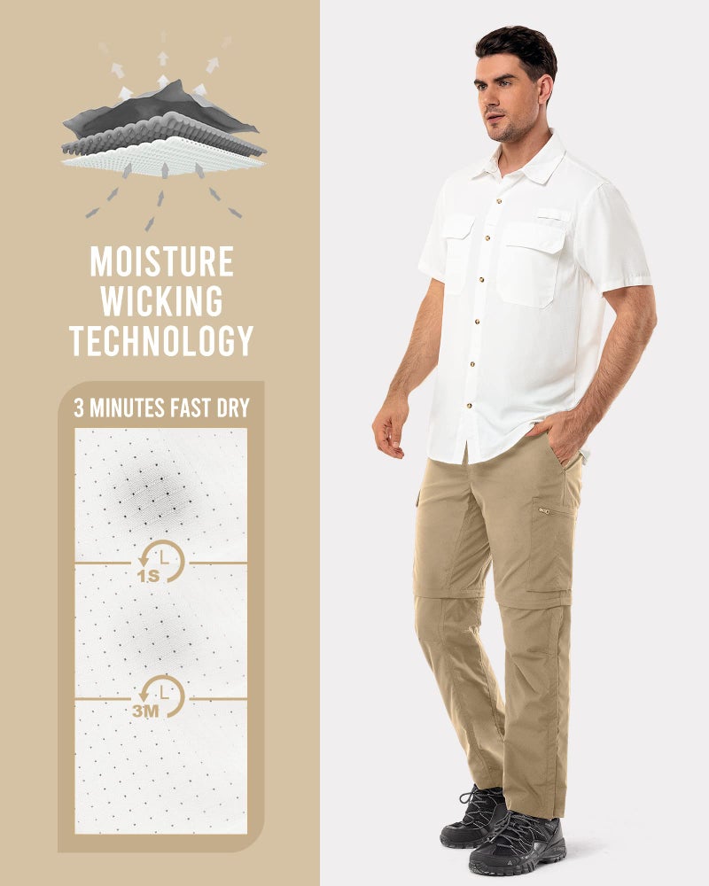 33,000ft Men's UPF 50+ UV Short Sleeve Hiking Fishing Shirt Quick Dry Cooling PFG Sun Protection Shirt for Travel Safari White - Image 5