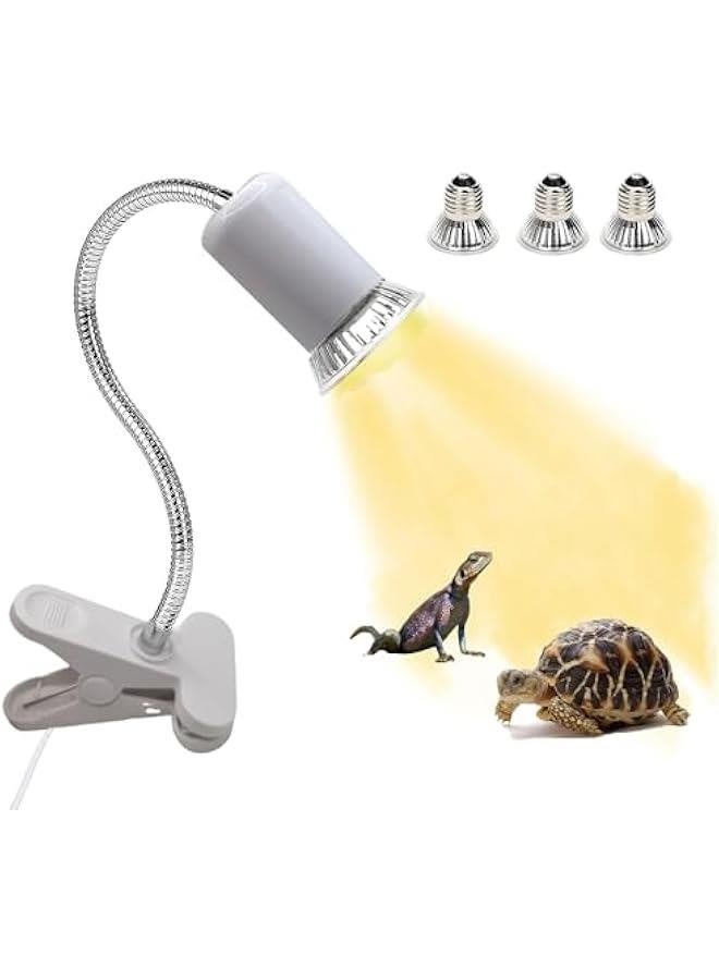 Reptile Heat Lamp,Heating Lamp with Clamp,UVA UVB Reptile Light with 360° Rotatable Hose, with 3 Bulbs for Bearded Dragon Reptiles Turtle Lizard Snake Aquarium(E26,110V,25W,50W,75WBulb), White - Image 1