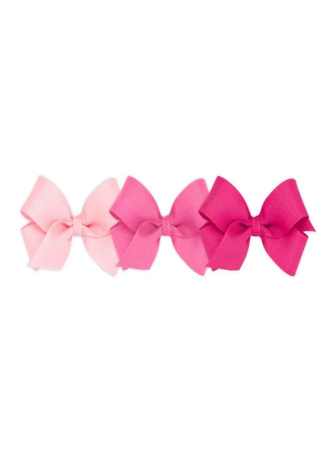 Wee Ones Girls' 3 pc Set Solid Grosgrain Variety Pack on a WeeStay No-Slip Hair Clip, Mini, Light Pink, Hot Pink, and Shocking Pink - Image 1
