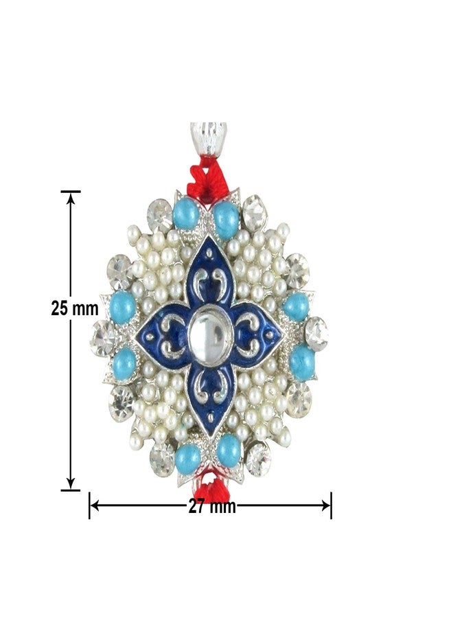 Mahi Rhodium Plated Combo of 2 Florid Rakhi with Crystals and Artificial Pearls (Bracelet) for Adroable Brother (RCO1105007RC) - Image 4