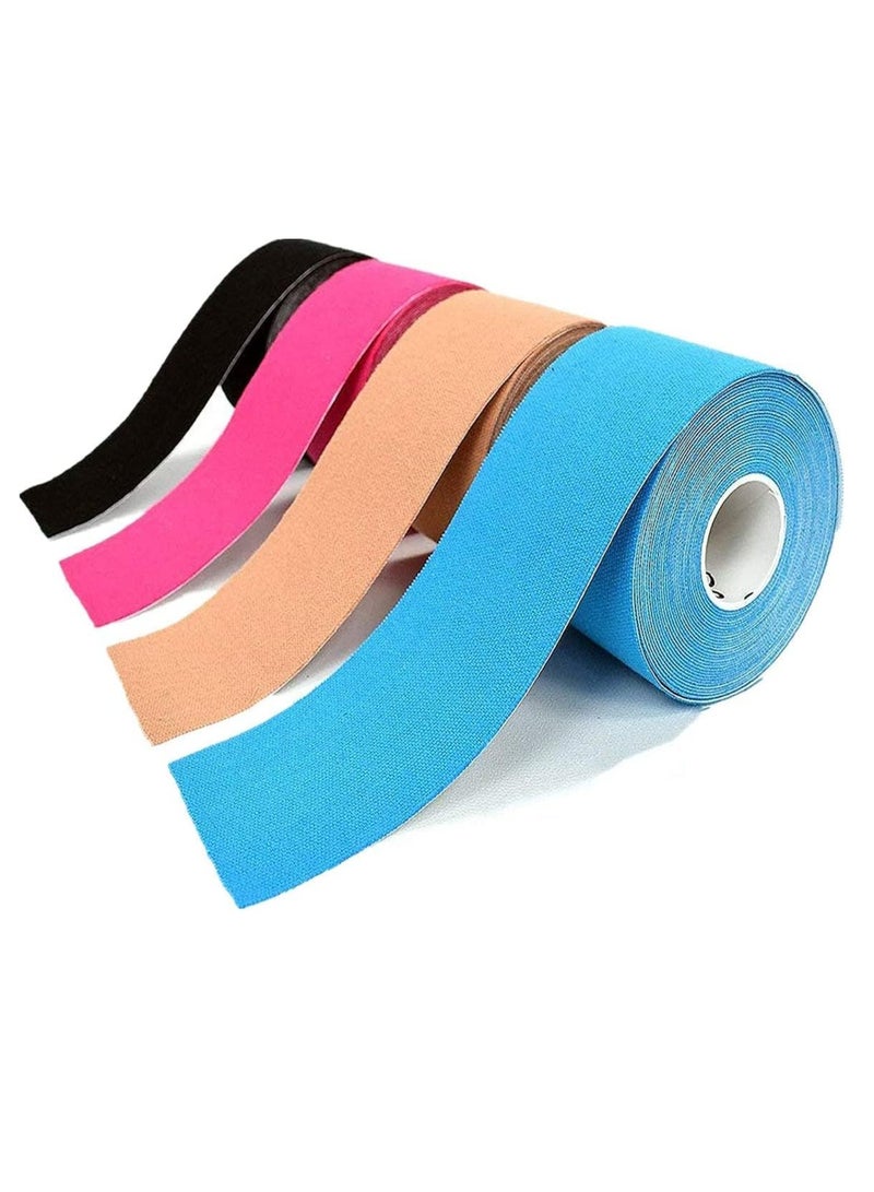 FengSVMA 4 Rolls Waterproof Breathable Kinesiology Tape, Athletic Elastic Kneepad Muscle Pain Relief Knee Taping for Gym Fitness Running Tennis Swimming Football (Black, Skin, Pink, Light Blue) - Image 1