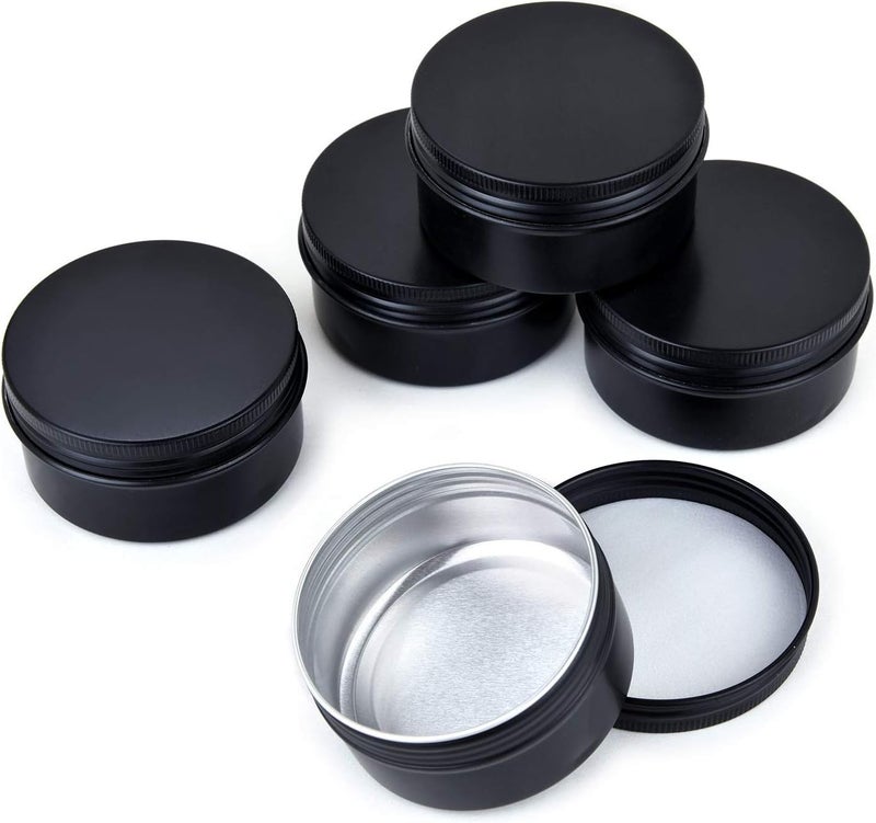 Healthcom 6 oz 12 Packs Black Round Aluminum Tin Cans Screw Top Metal Steel Tins Empty Slip Slide Cosmetic Sample Containers Storage Organization for Salve Crafts Spice Candles  - Image 1