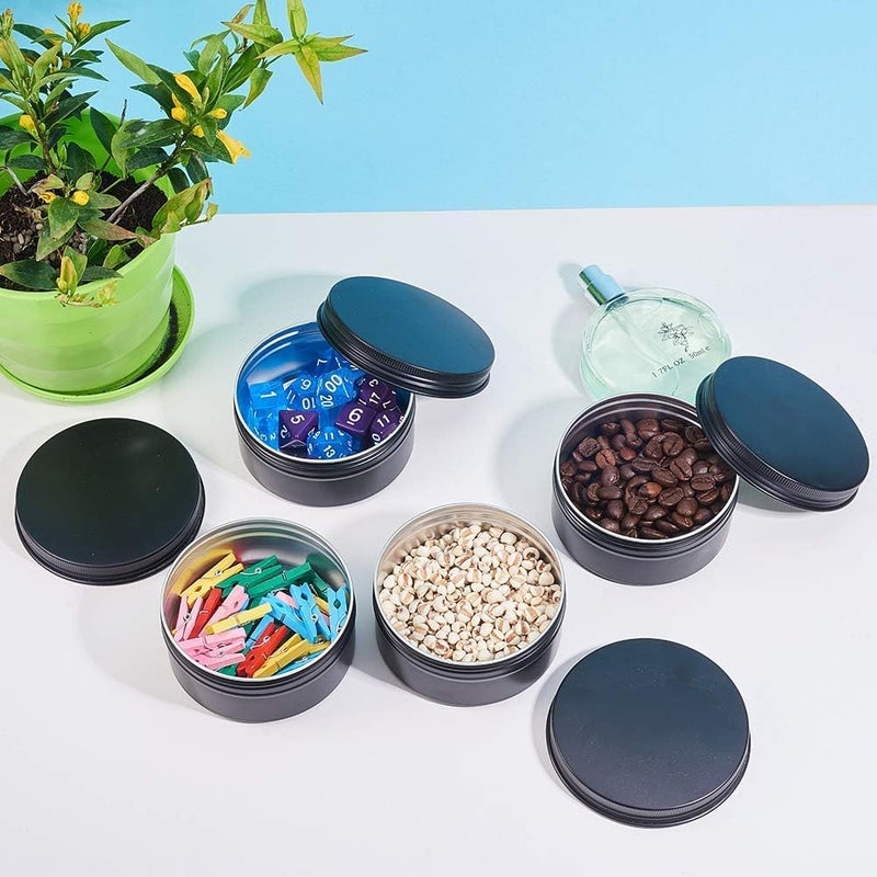 Healthcom 6 oz 12 Packs Black Round Aluminum Tin Cans Screw Top Metal Steel Tins Empty Slip Slide Cosmetic Sample Containers Storage Organization for Salve Crafts Spice Candles  - Image 5