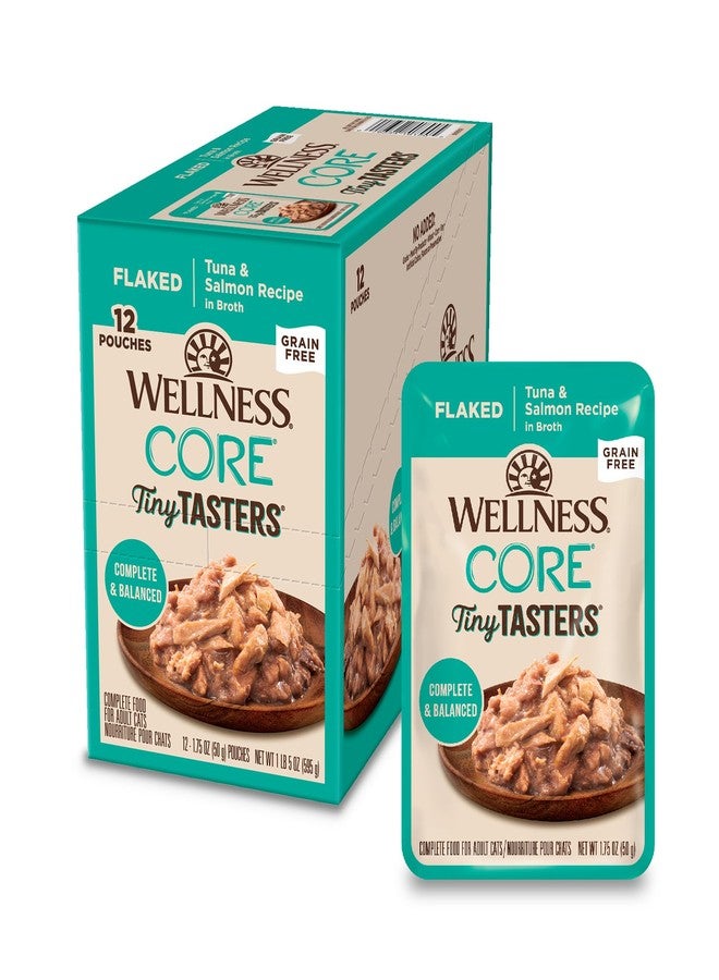Wellness Core Tiny Tasters Wet Cat Food, Complete & Balanced Natural Pet Food, Made with Real Meat, 1.75-Ounce Pouch, 12 Pack (Adult Cat, Flaked Tuna & Salmon in Gravy)