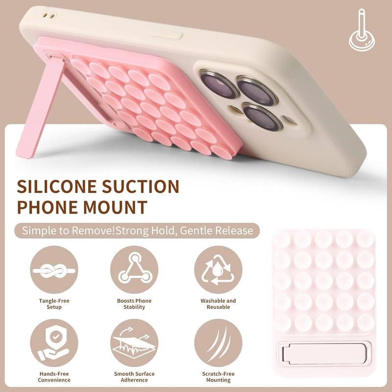 ClickCase 2 in 1 Sticky Phone Grip with Powerful Silicone Suction Cup & Kickstand Mount for Any Mobile Phone,Provides Multiple Mounting Options for Selfies,Reels & Video Recording (Baby Pink) - Image 5