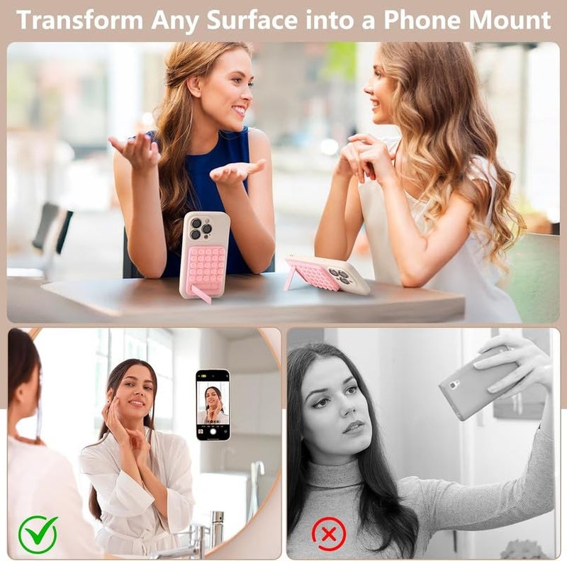 ClickCase 2 in 1 Sticky Phone Grip with Powerful Silicone Suction Cup & Kickstand Mount for Any Mobile Phone,Provides Multiple Mounting Options for Selfies,Reels & Video Recording (Baby Pink) - Image 1