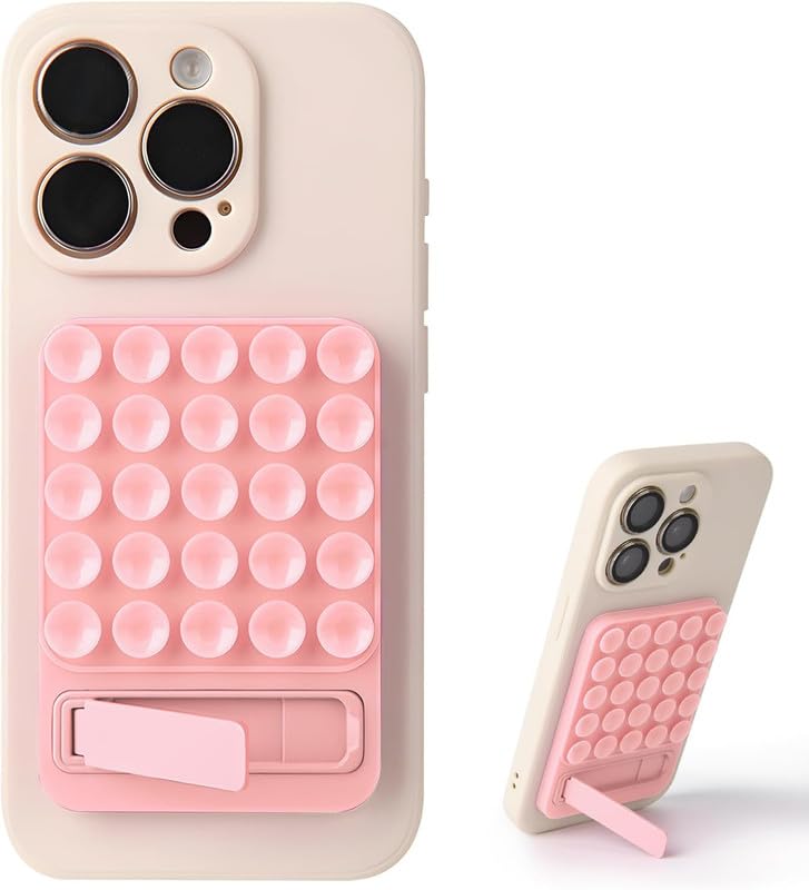 ClickCase 2 in 1 Sticky Phone Grip with Powerful Silicone Suction Cup & Kickstand Mount for Any Mobile Phone,Provides Multiple Mounting Options for Selfies,Reels & Video Recording (Baby Pink) - Image 4