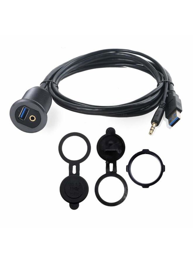 Kework Metal USB 3.0 Port & 3.5mm Jack Mount With Light, 3.3ft USB & 3.5mm Male to USB & 3.5mm Female Flush Mount Panel Mount Extension AUX Cable for Car Truck Boat Motorcycle Dashboard (Gray & 3.3ft) - Image 2