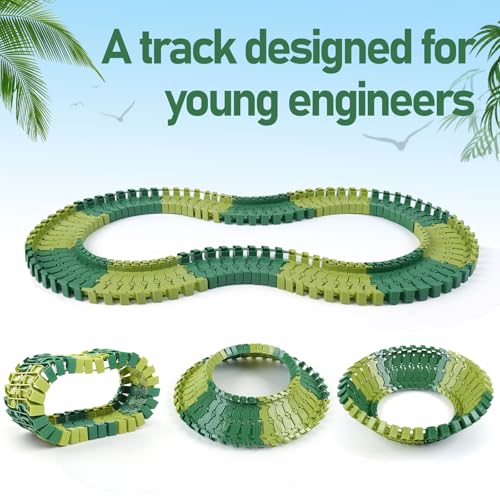 GIAT 96 Pcs Dinosaur Car Track Expansion Kit Birthday Gift for Boys Kids Ages 3 4 5 6 7 Compatible with Most Dino Flexible Tracks AddOn Accessory Toy for Building Dinosaur Raceway - Image 5