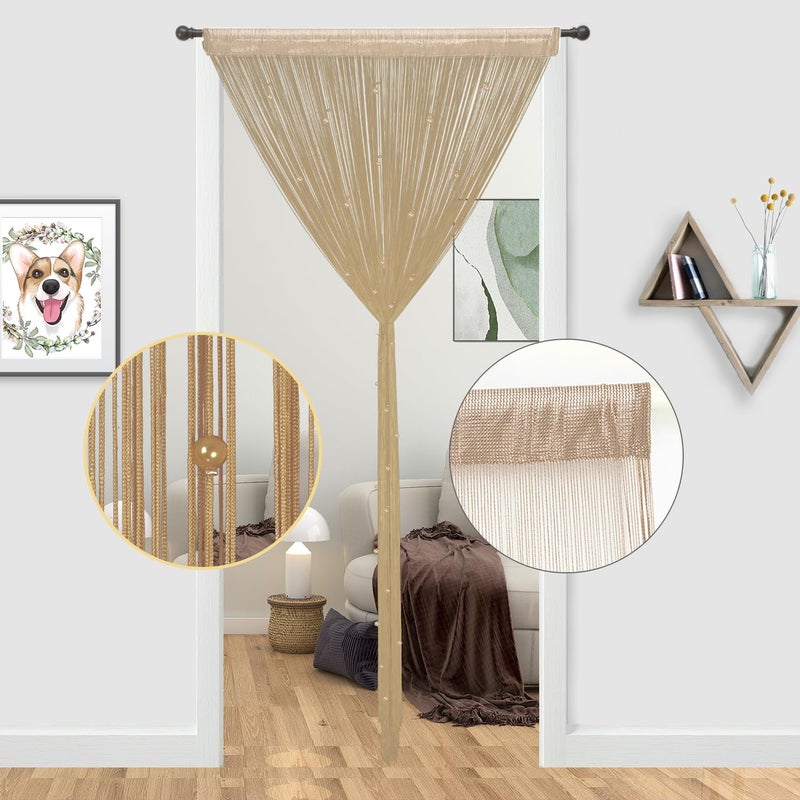 YIIBAII Beaded Curtain Beaded Curtains for Doorways Weave Suitable for Interior Decoration and Partitions Hippy Closet Curtains (Brown, 35"x79") - Image 2
