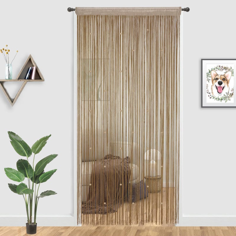 YIIBAII Beaded Curtain Beaded Curtains for Doorways Weave Suitable for Interior Decoration and Partitions Hippy Closet Curtains (Brown, 35"x79") - Image 1
