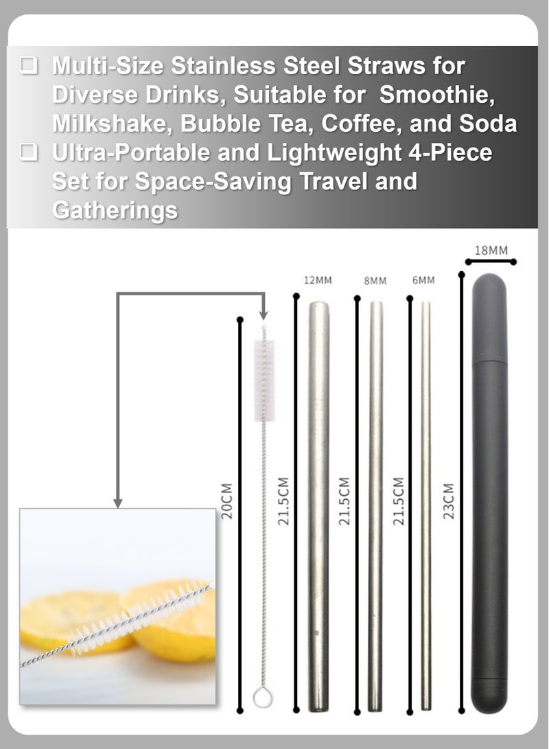 YooA Ultra-portable Reusable Stainless Steel Straws Set  | Eco-friendly, Cleaning Brush,Dishwasher-safe,Wheat Husk Case,for Coffee,Smoothies,Milkshakes,Cocktails, Bubble Tea(Black Box, Silver,6mm/8mm/12mm)  - Image 2
