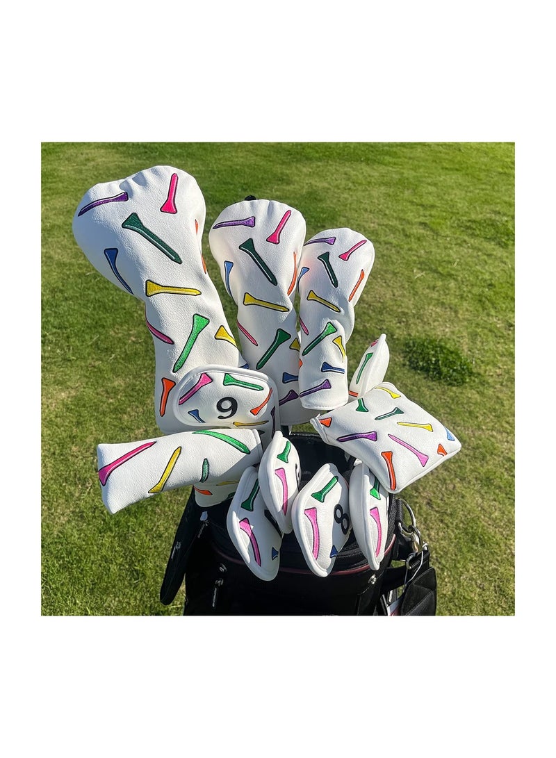 SYOSI Golf Iron Covers 10 Pcs Iron Cover for Golf Clubs Iron Head Cover Premium Leather Golf Iron Head Covers Colorful Tees Golf Club Head Covers for Iron Fits - Image 2