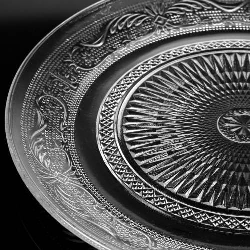 ROSEFINCH Glass Dinner Plate Salad Fruit Pasta Snacks Tray Crystal Decoration Vintage Embossed Dinnerware for Catering Event Parties Home Bday Wedding Set of 6 Transparent - Image 3